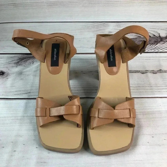 Xhilaration Tan Leather Wedge Toe Heel Sandal 7 - Picture 3 of 8